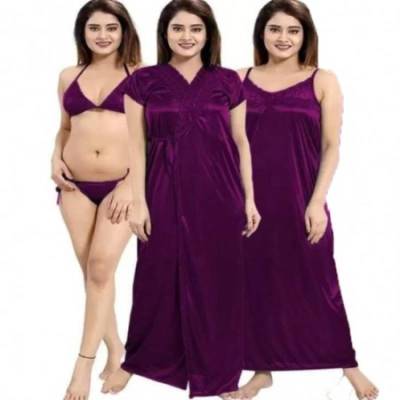 Purple 4Pc Best Quality Indian Night Dress
